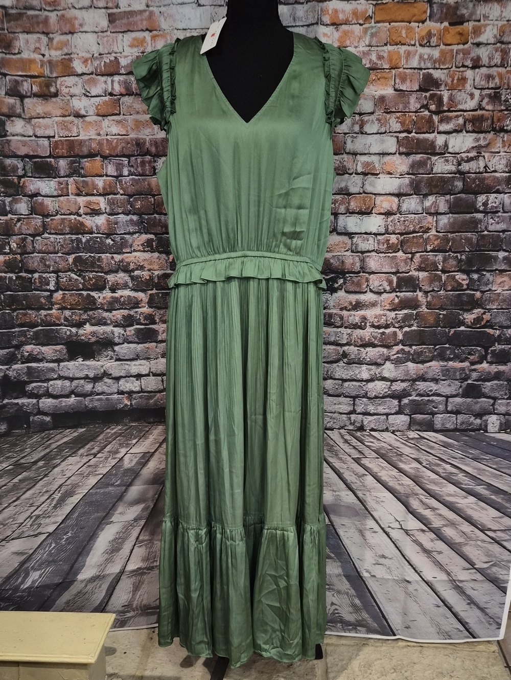 Current Air Olive Green Ruffle Sleeve Maxi Dress